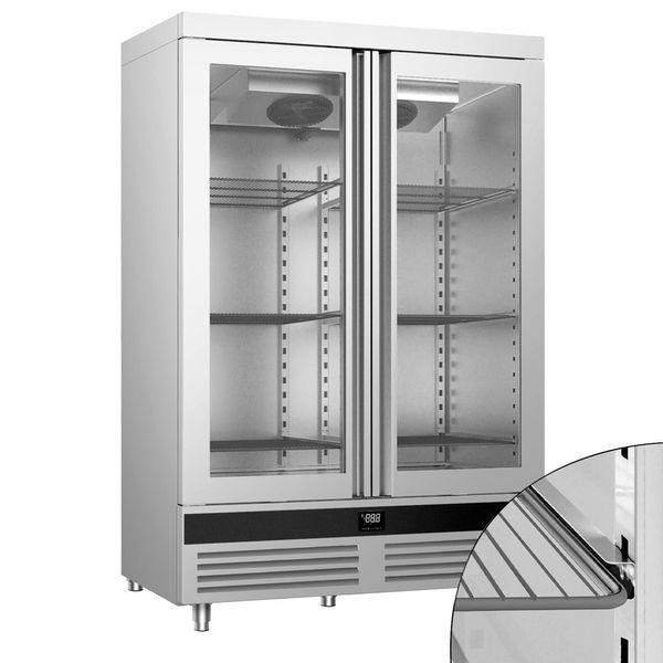Kühlschrank Edelstahl PREMIUM - GN 2/1 - 1400 Liter - mit 2 Glastüren