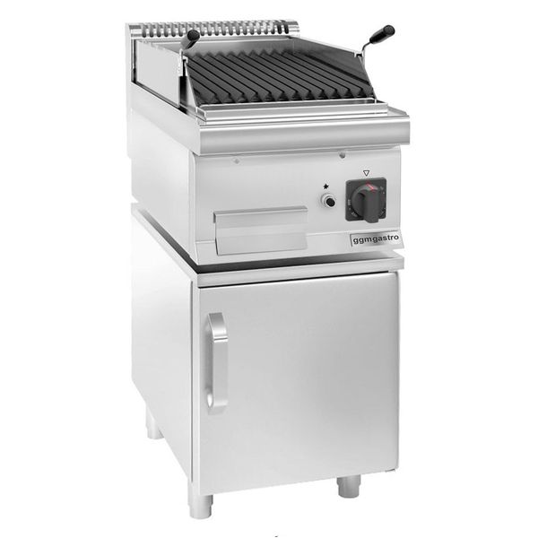 Gas Lavasteingrill - 5,5 kW - Grillrost neigbar - inkl. Unterbau mit 1 Tür