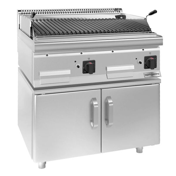 Gas Lavasteingrill - 14 kW - Grillrost neigbar - inkl. Unterbau mit 2 Türen