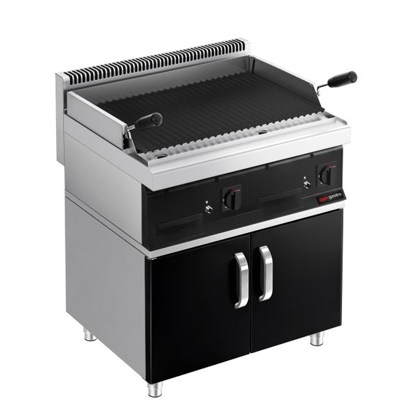 Gas Lavasteingrill - 14 kW - Grillrost neigbar - inkl. Unterbau mit 2 Türen