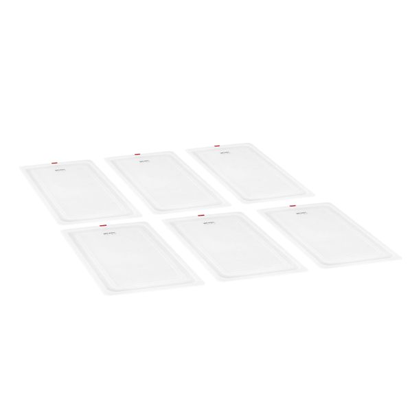 (6 Stück) Polypropylen-Deckel GN 1/1 - Milchig - mit 24 Codierclips