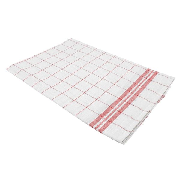 (12 Stück) Gläsertuch aus Reinleinen - 200g/m² - 65x65cm - Rot / Weiß