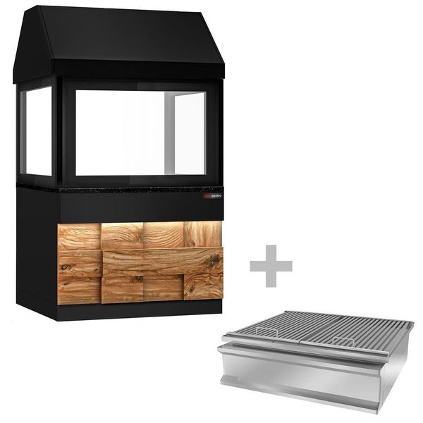 Holzkohlegrill TORONTO - 1100mm - Holzfront - schwarze Granit-Arbeitsplatte - Hitzeschutzglas