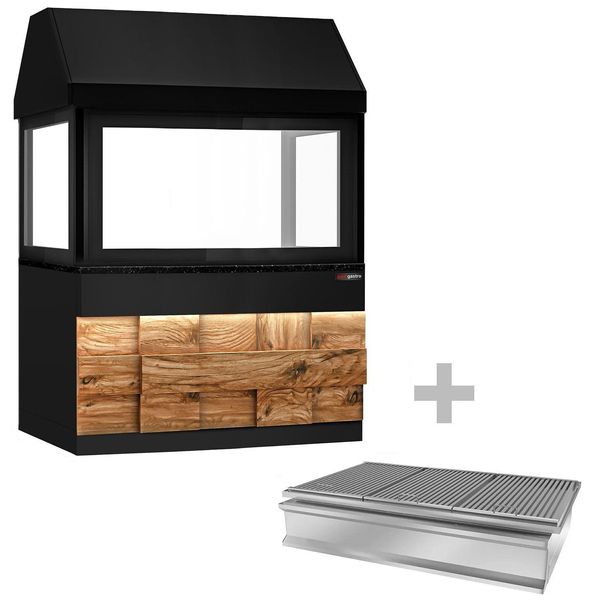 Holzkohlegrill TORONTO - 1500mm - Holzfront - schwarze Granit-Arbeitsplatte - Hitzeschutzglas