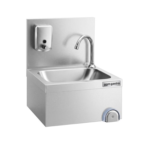 Handwaschbecken - mit Wasserhahn, Seifenspender, Kniebedienung & hoher Aufkantung