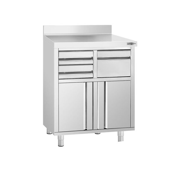 Arbeitsschrank - für Kaffeemaschine - 800x600mm - mit Ausklopfer, 2 Schubladen, 2 Türen & Aufkantung