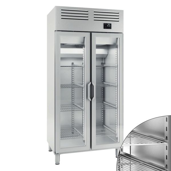 Kühlschrank Edelstahl Premium PLUS - GN 1/1 - 745 Liter - mit 2 Glastüren