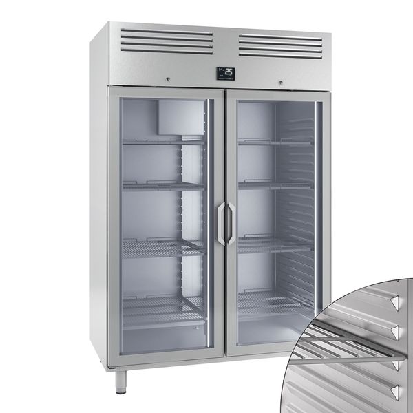Kühlschrank Edelstahl Premium PLUS - GN 2/1 - 1240 Liter - mit 2 Glastüren