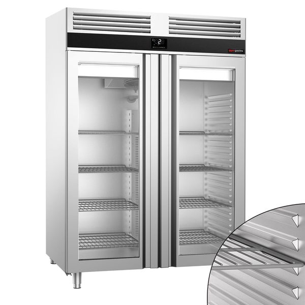 Kühlschrank Edelstahl PREMIUM - GN 2/1 - 1400 Liter - mit 2 Glastüren
