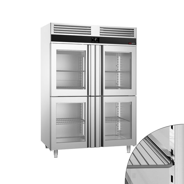 Kühlschrank Edelstahl PREMIUM - GN 2/1 - 1400 Liter - mit 4 Glashalbtüren