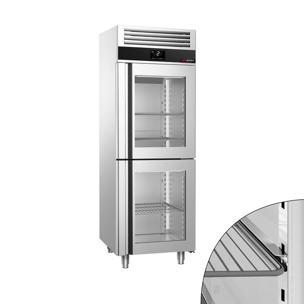 Kühlschrank Edelstahl PREMIUM - GN 2/1 - 700 Liter - mit 2 Glashalbtüren