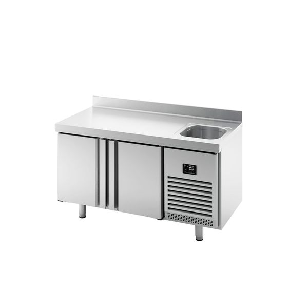 Kühltisch Premium PLUS - 1468x600mm - mit 1 Becken, 2 Türen - Aufkantung