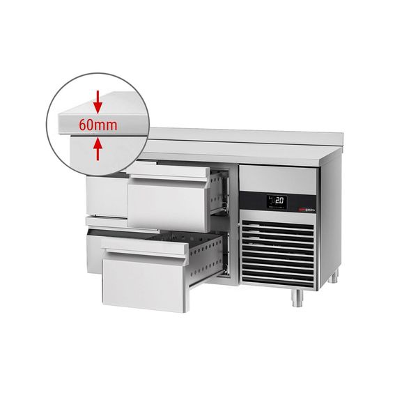 Kühltisch PREMIUM - 1400x700mm - mit 4 Schubladen - Aufkantung