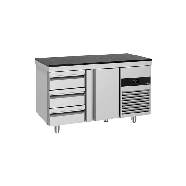 Kühltisch PREMIUM - 1400x700mm - mit 1 Tür - 3 Schubladen - inkl. Granitarbeitsplatte