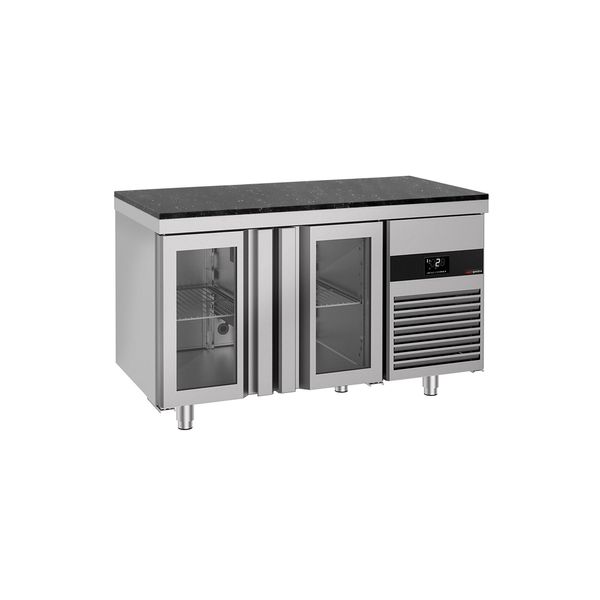 Kühltisch PREMIUM - 1400x700mm - mit 2 Glastüren - inkl. Granitarbeitsplatte