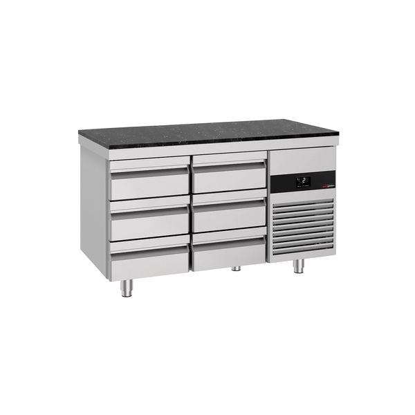 Kühltisch PREMIUM - 1400x700mm - 6 Schubladen - inkl. Granitarbeitsplatte
