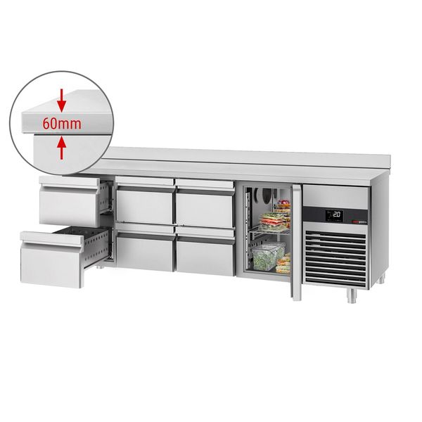 Kühltisch PREMIUM - 2330x700mm - mit 1 Tür - 6 Schubladen - mit Aufkantung