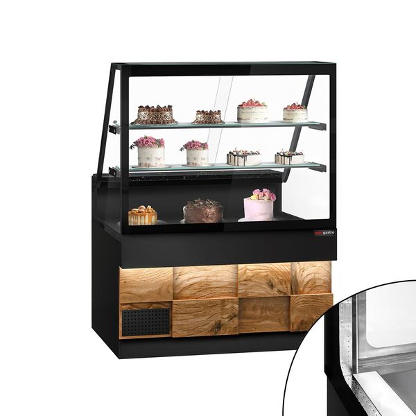 Kühltheke TORONTO - 1300mm - Doppelverglasung - Holzfront - 2 Ablagen - schwarze Granit-Arbeitsplatte