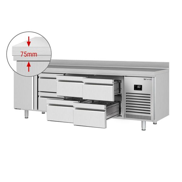 Kühltisch Premium PLUS - 2452x700mm - mit 1 Tür - 6 Schubladen - mit Aufkantung