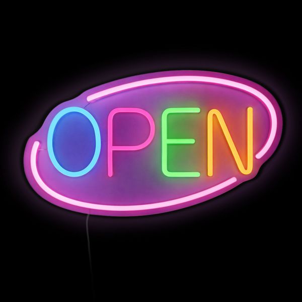 LED Leuchtschild - OPEN – dimmbar - Rosa - Bunt