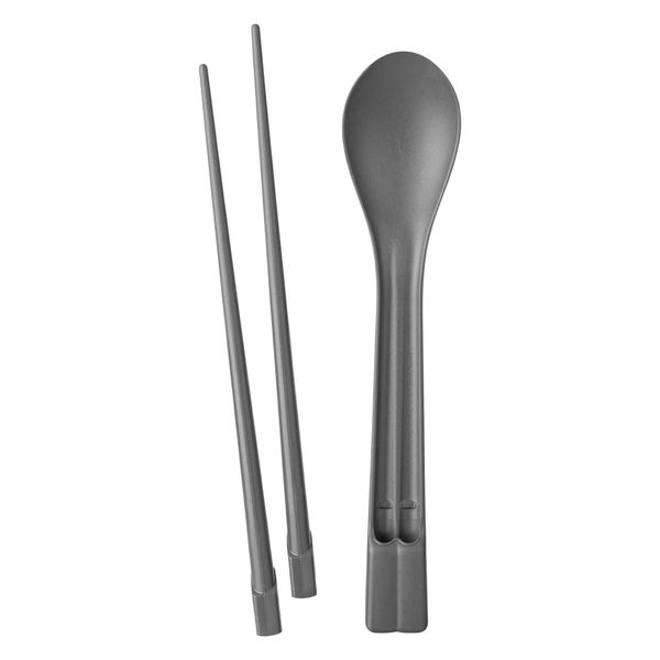 (30 Stück) Mehrweg-Essstäbchen-Löffel-Set - Grau