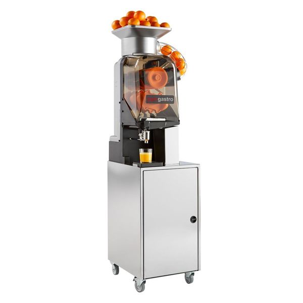 Elektrische Orangenpresse - mit Zapfhahn, Reinigungsmodus & Untergestell - Silber