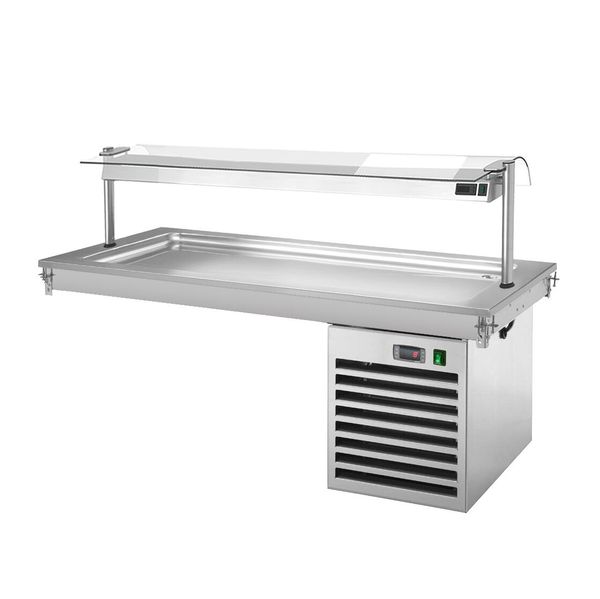 Einbau Kühlplatte - 1500mm - +2 bis +8 °C - 4x GN 1/1 - 450 Watt - mit Glas-Hustenschutz