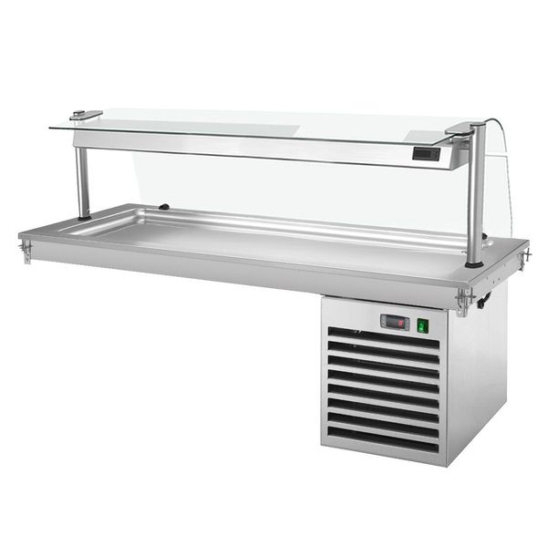 Einbau Kühlplatte - 1800mm - +2 bis +8 °C - 5x GN 1/1 - 700 Watt - mit Glas-Hustenschutz