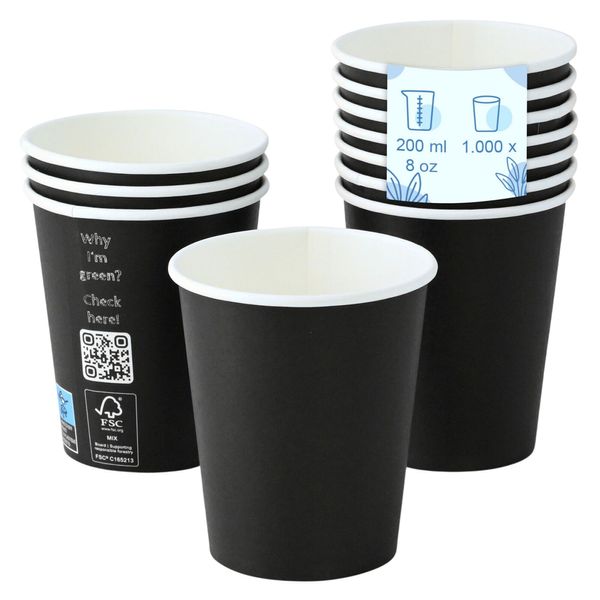 (1000 Stück) Pappbecher - 200ml - Ø 80mm - Schwarz
