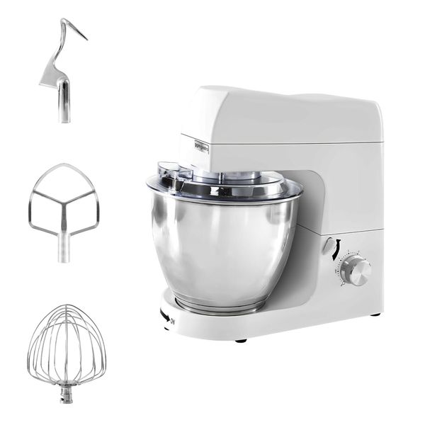 Planetenrührmaschine – 7 Liter – 800W – inkl. 3 Rühraufsätze & Spritzschutz – Weiß