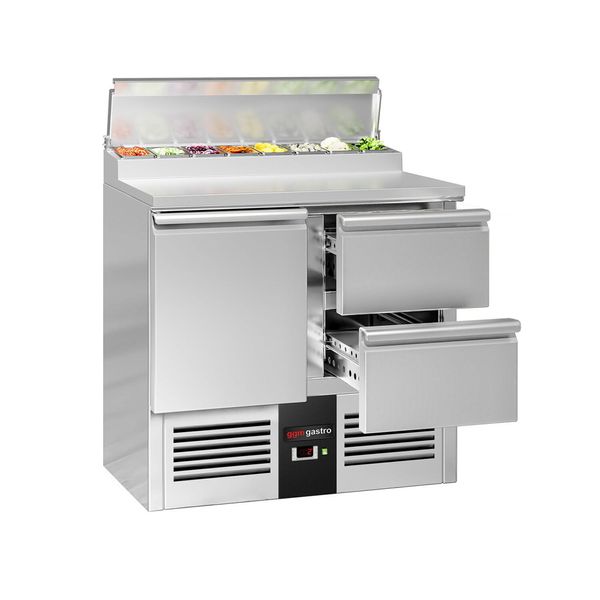 Zubereitungstisch Mini PREMIUM - 900mm - 1 Tür & 2 Schubladen - für 5x GN 1/6