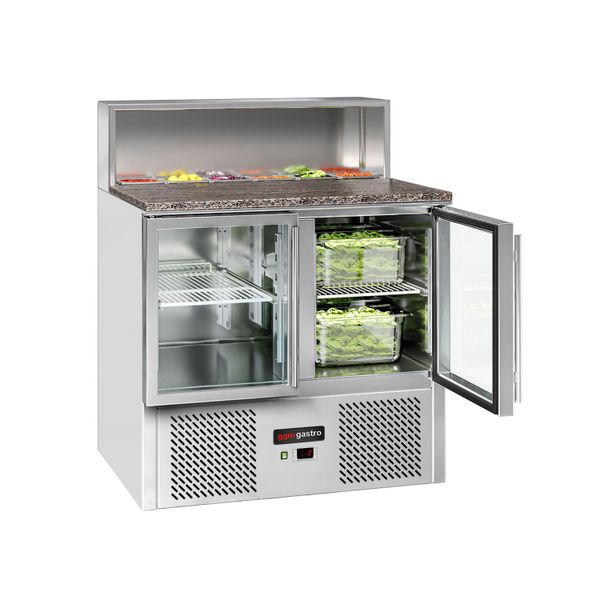 Saladette ECO - 903mm - 2 Glastüren - mit Edelstahlaufsatz für 5x GN 1/6