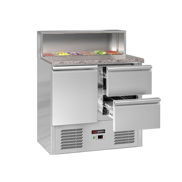 Saladette ECO - 903mm - 1 Tür & 2 Schubladen - mit Edelstahlaufsatz für 5x GN 1/6