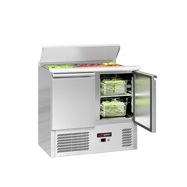 Saladette PREMIUM - 903mm - 2 Türen - mit Einlass für 2x GN 1/1 & 3x GN 1/6 & Edelstahldeckel