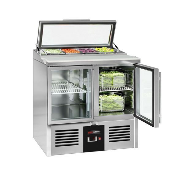 Saladette PREMIUM - 900mm - 2 Glastüren - mit Einlass für 4x GN 1/3 & Glasdeckel