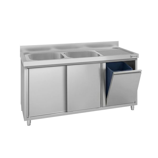 Spülschrank ECO - 1400x600mm - mit Abfallbehälter & 2 Becken links