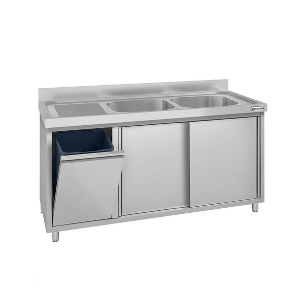 Spülschrank ECO - 1400x600mm - mit Abfallbehälter & 2 Becken rechts