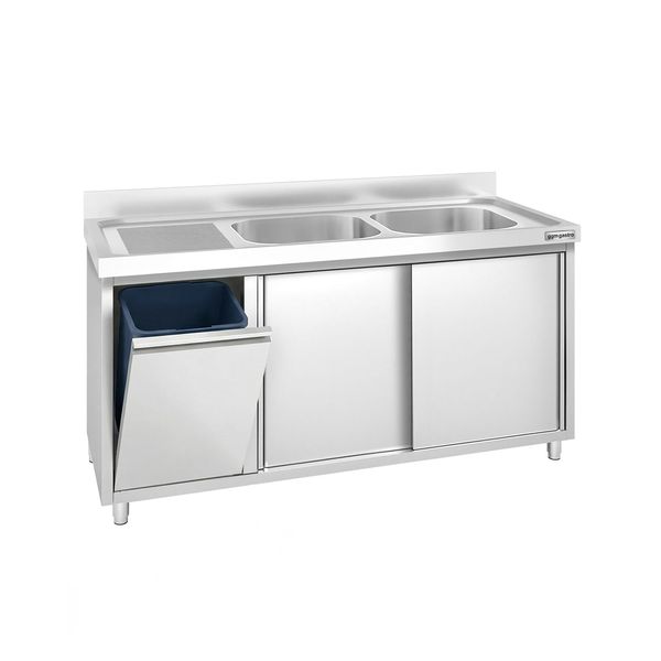 Spülschrank PREMIUM - 1400x600mm - mit Abfallbehälter & 2 Becken rechts