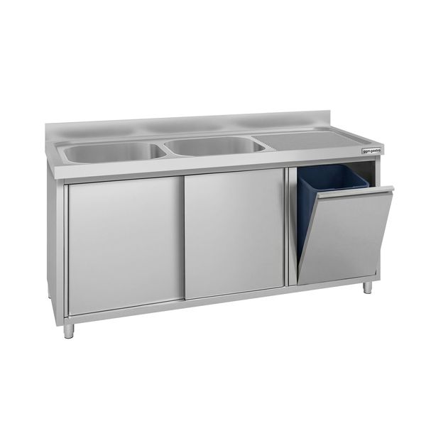Spülschrank ECO - 1600x600mm - mit Abfallbehälter & 2 Becken links