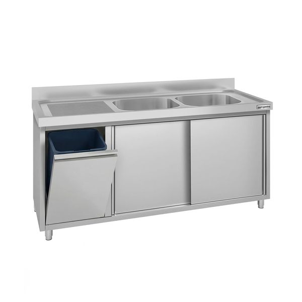 Spülschrank ECO - 1600x600mm - mit Abfallbehälter & 2 Becken rechts