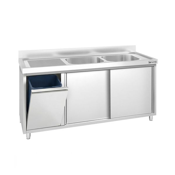 Spülschrank PREMIUM - 1600x600mm - mit Abfallbehälter & 2 Becken rechts