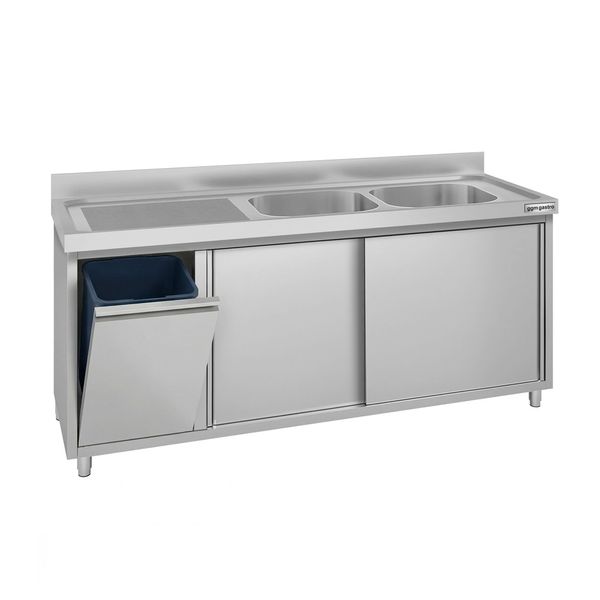Spülschrank ECO - 1800x600mm - mit Abfallbehälter & 2 Becken rechts