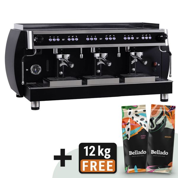 Siebträgermaschine "Grace" - mit digitalem Display - 3 Gruppig - inkl. Preinfusiuonssystem & Shot Counter - Schwarz