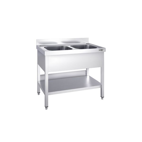 Spültisch PREMIUM - 1000x700mm - mit Grundboden - mit 2 Becken mittig