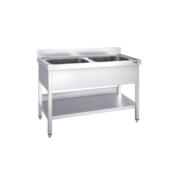 Spültisch PREMIUM - 1200x700mm - mit Grundboden - mit 2 Becken mittig