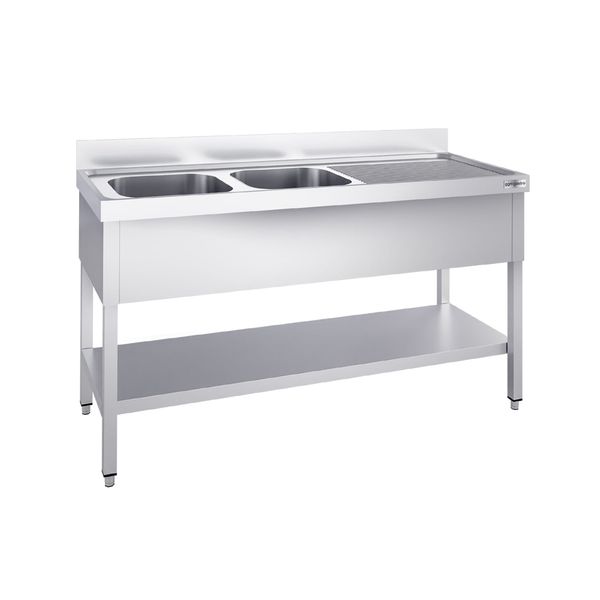 Spültisch PREMIUM - 1400x600mm - mit Grundboden - mit 2 Becken links