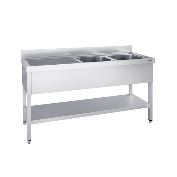 Spültisch PREMIUM - 1400x700mm - mit Grundboden - mit 2 Becken rechts