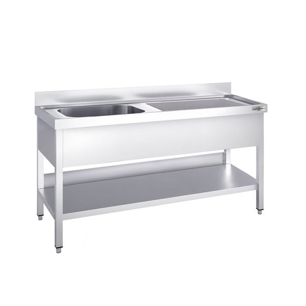 Spültisch PREMIUM - 1600x600mm - mit Grundboden - mit 1 Becken links