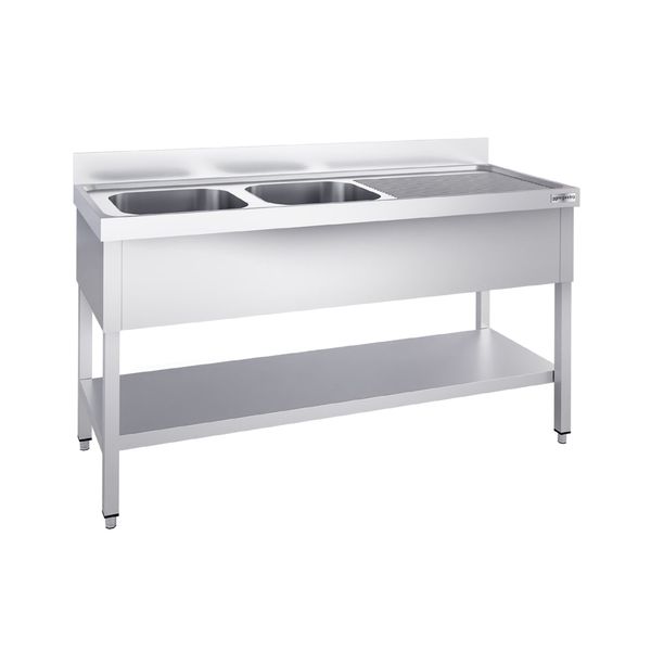Spültisch PREMIUM - 1600x600mm - mit Grundboden - mit 2 Becken links