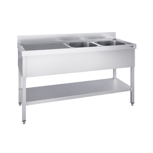 Spültisch PREMIUM - 1600x600mm - mit Grundboden - mit 2 Becken rechts